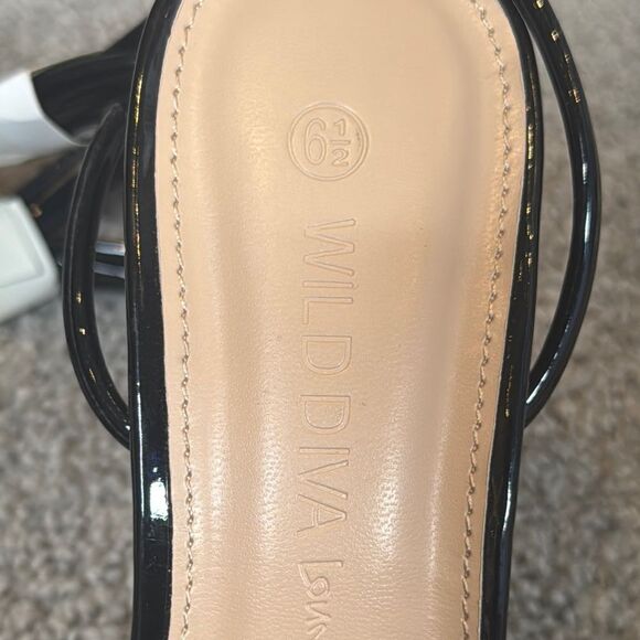 Women Wild Diva Black Open Toe Feathered Lace Up Stiletto High Heel Size 6.5 NEW - Picture 8 of 12